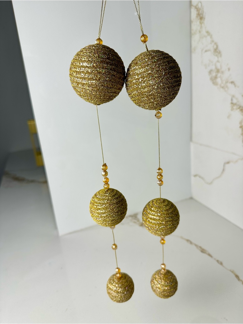 8 Christmas Gold Glitter Ball Hanging Garlands ornaments